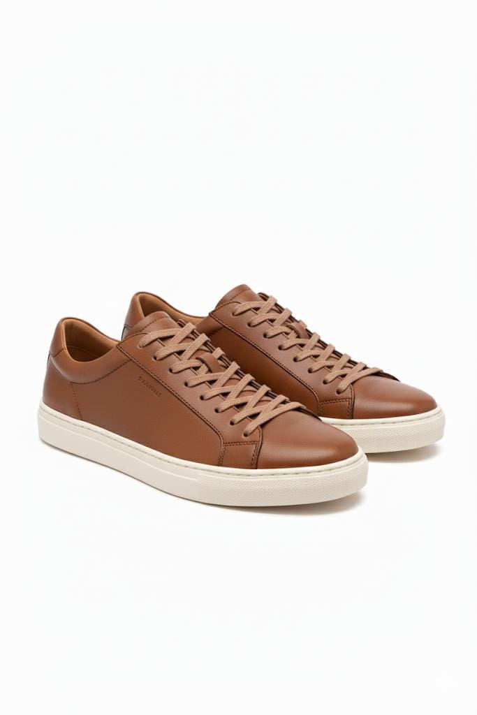 Men's Brown Leather Sneakers Casual Lowtop Trainers Bella